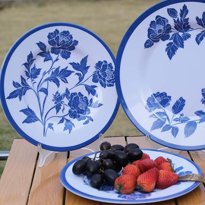 Melamine Dinnerware Set 12-Piece for 4 Dish Set Plates Bowls Unbreakable Dishware for Indoor Outdoor Use Lightweight Durable for Camping Picnics Parties light blue