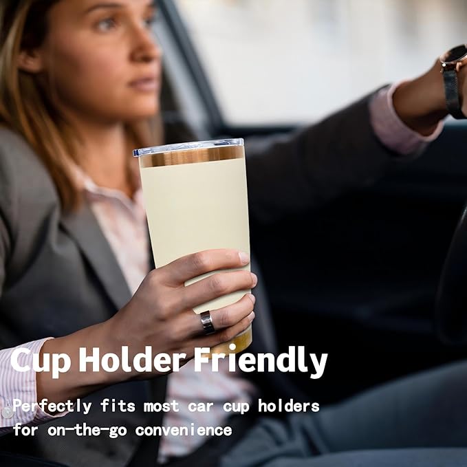 20 oz Tumbler Stainless Steel Tumbler with Lid and Straw, Double Wall Vacuum Insulated Travel Coffee Mug for Laser Engrave, Powder Coated Cup for Hot and Cold Drinks (Cream,1 pack)