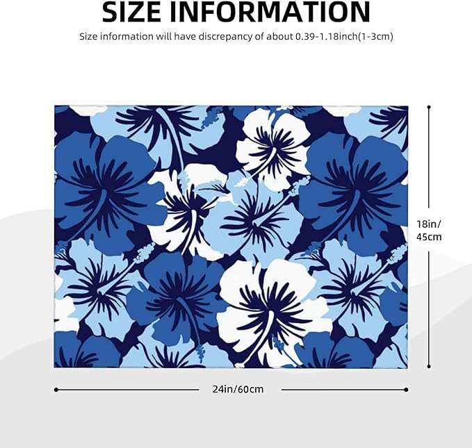 Blue Hawaii Flowers Dish Drying Mat, Blossom Floral Kitchen Counter Mat Rubber Backing Draining Mat Easy Clean Kitchen Accessories Dish Rack Pad for Dishes, Utensils, Countertops, Coffee Sinks 18X24''