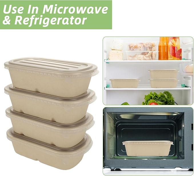 SENENQU 100 Pack 25 Oz Disposable Bowls With Lids, Compostable Sugarcane Fiber Paper Bowls, Take Away Food Containers Meal Prep Food Storage For Salad, Pasta, Nacho, Burrito