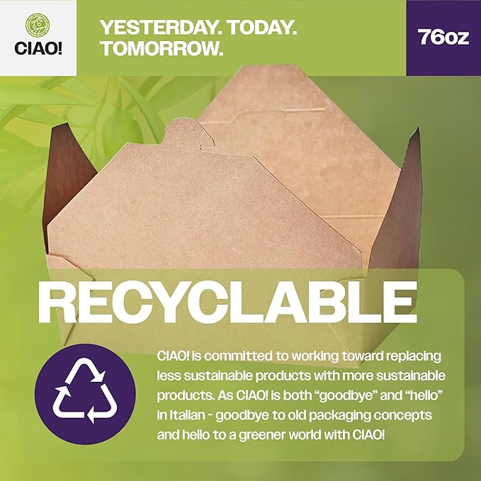 CIAO! Kraft Take Out Microwavable Food Containers, 76 oz No. 3 (200/case)