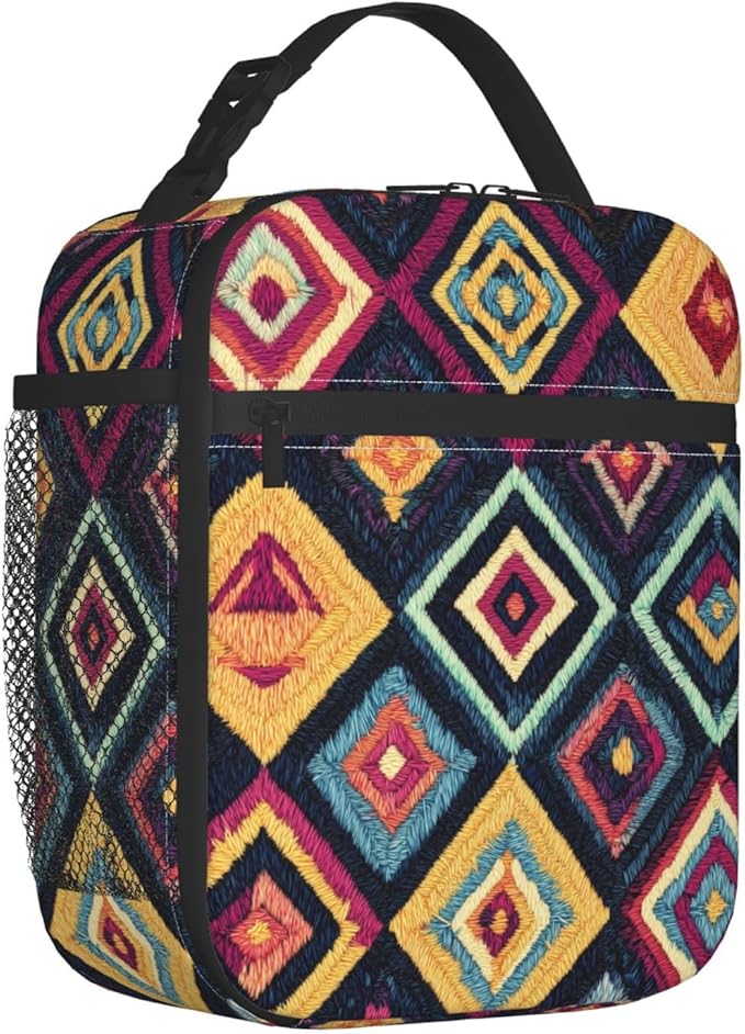 Boho Insulated Lunch Bag for Women Men Boho Lunch Bag for Work,Picnic,Travel,Hiking,Beach or Fishing Polyester Boho Lunch Box