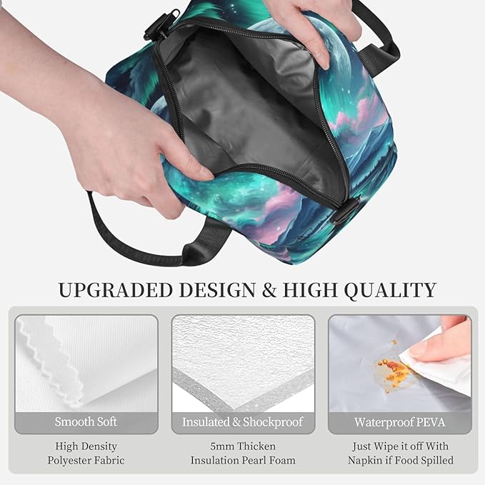 Wolf Moon Reusable Insulated Lunch Box Waterproof Lunch Bag with Detachable and Adjustable Shoulder Strap for Office Picnic or Travel