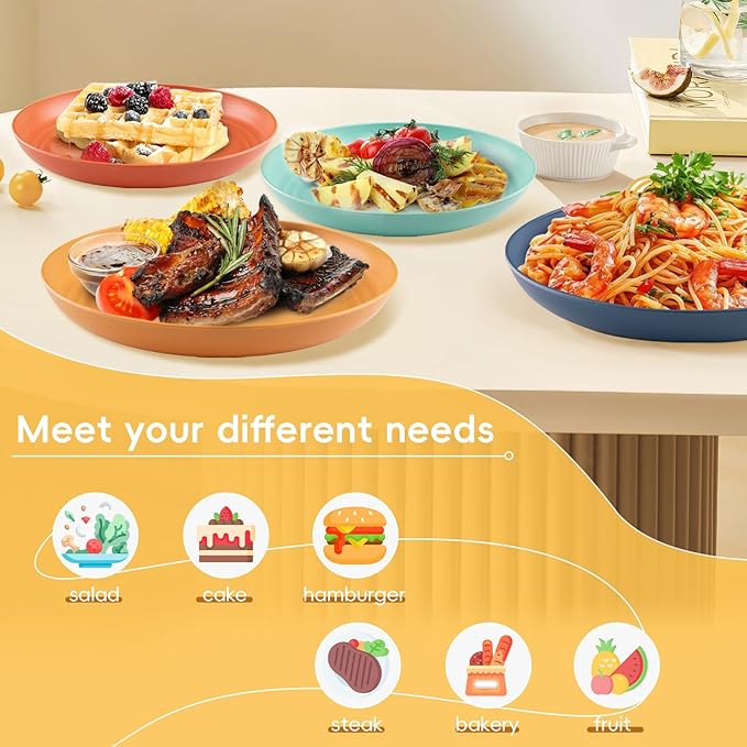 Wheat Straw Plate, Unbreakable Dinner Plates Set of 12/8, Dishwasher & Microwave Safe Plastic Plates Reusable, Lightweight Plates for kitchen (8 PCS, 9 IN)