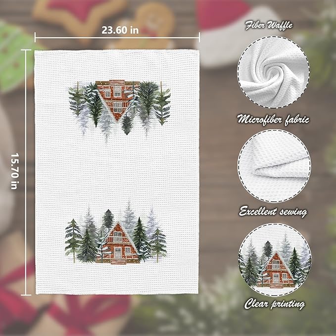 Winter Kitchen Towels Set of 2 - Christmas Dish Cloths, Vintage Hand Towels for Kitchen and Bathroom, Housewarming Gifts for Women, 1624 Inches