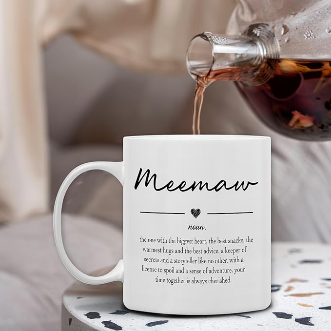 QASHWEY Meemaw Gifts Coffee Mug, Gifts for Meemaws Grandma from Grandkids Grandchildren, Grandma Coffee Mug, Mothers Day Mugs Tea Cup Gift for GrandmaMeemaw, Meemaw Definition CoffeeCup Ceramic 11oz