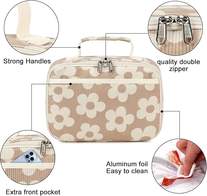 Bluboon Kids Girls Lunch Bag Insulated Lunch Box for school Corduroy Lunch Cooler Organizer School Kids Lunch Tote