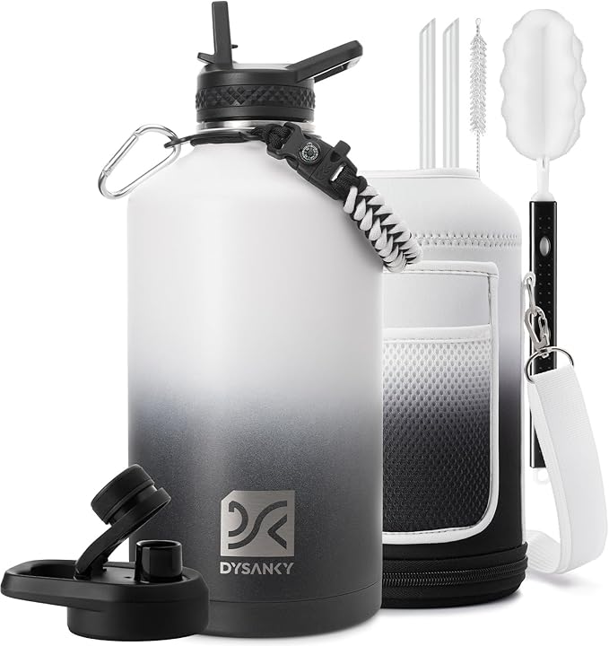 1 Gallon Insulated Water Bottle | Upgraded Thickened Stainless Steel Metal Portable Sports Large Water Jug for Gym and Hiking with Carrier Bag, Handle Strap | BPA-Free 128 oz