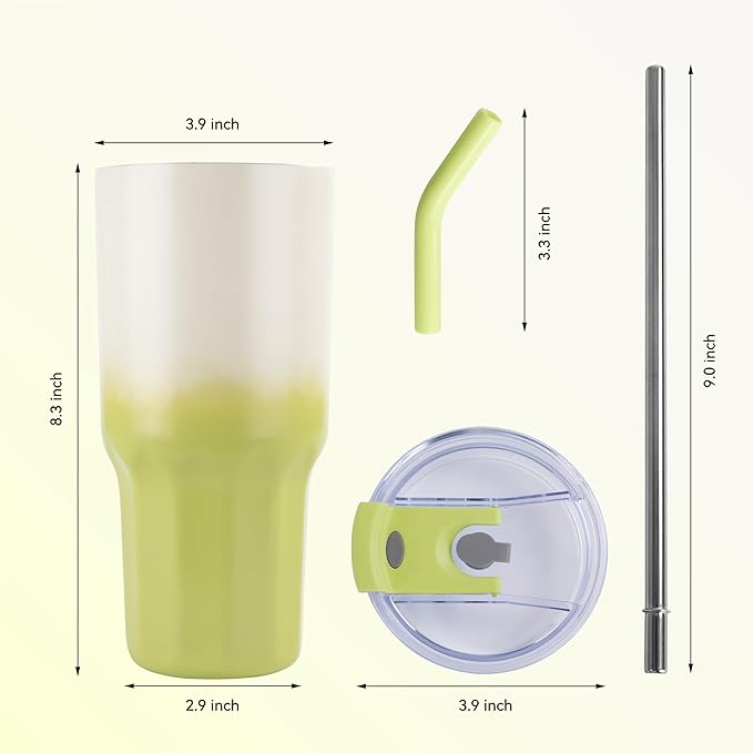 VEGOND 30 oz Insulated Stainless Steel Tumblers with lid and straw Bulk Pack Coffee Mug with Non-Slip Silicone Base, Sweat Proof Powder Coated Cup for Hot Cold Drinks, Green and Yellow 4Pack