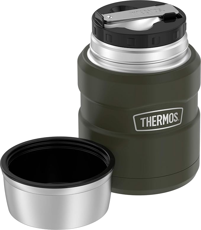 THERMOS Stainless King Vacuum-Insulated Food Jar with Spoon, 16 Ounce, Army Green