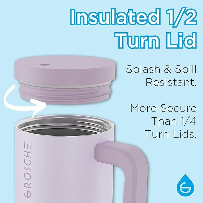 GROSCHE ASPEN 32 oz Tumbler with Handle and Straw. Extreme Insulation, Classy Design, Built to Last Insulated Stainless Steel Tumbler with Handle, Lid and Straw - Lavender