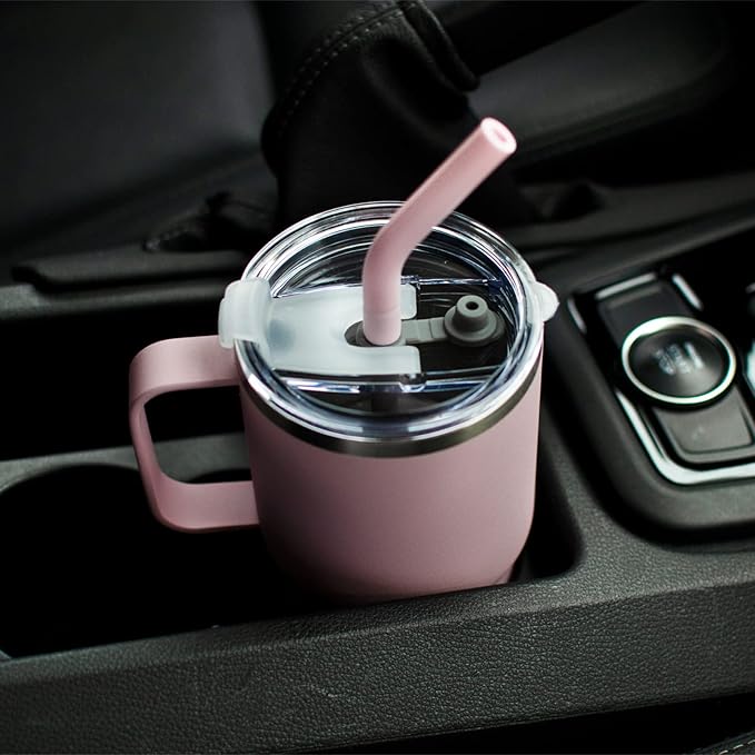 Sursip Kids Tumbler with Handle and Straw, 24 oz Stainless Steel Insulated Cpus for Boys Girls Leak-proof Lid Keep Cold Heat and Ice, Gifts for Kids Cups(Green/Pink-1 Pack)