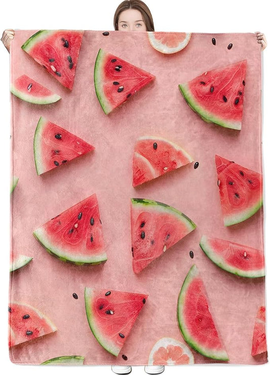 Watermelon Blanket Fresh Summer Fruit on Pink Background Throw Blankets Lightweight Flannel Throws for Camping Couch Chair Office Bed Home Decor Gifts for Adults,50x40inch