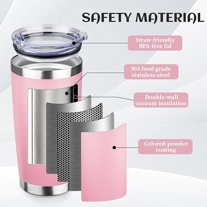 StarSpeed 20oz Tumbler Bulk with Lid, Stainless Steel Insulated Tumblers Double Wall Vacuum Insulated Travel Mug, Powder Coated Coffee Cups for Hot and Cold Drinks(Lght Pink,6)