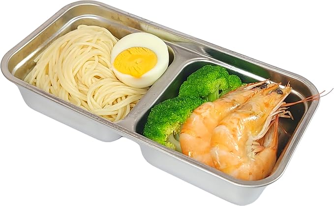 Stainless Steel Snack Containers,2 Compartment Reusable Snack Containers with Lids,Snack Box,Stainless steel lunch containers for Travel,Office,Outdoor Camping,Daily Use (2PCS)