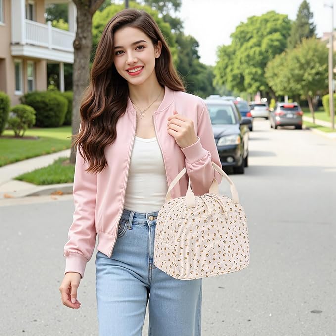 Bluboon Lunch Bag for Women Men Cute Corduroy Lunch Tote Bags Reusable Insulated Lunch Box Large Capacity Reusable Insulated Cooler for Work Picnic or Travel