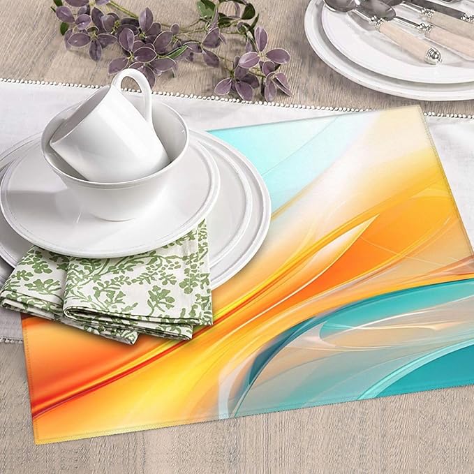 Teal Orange Geometric Wave Dish Drying Mat for Kitchen Counter, Absorbent Microfiber Drying Pad for Kitchen Dishes, 16" x 18" Polyester, Washable, Reusable, Foldable, for Dining Area, Small Appliances