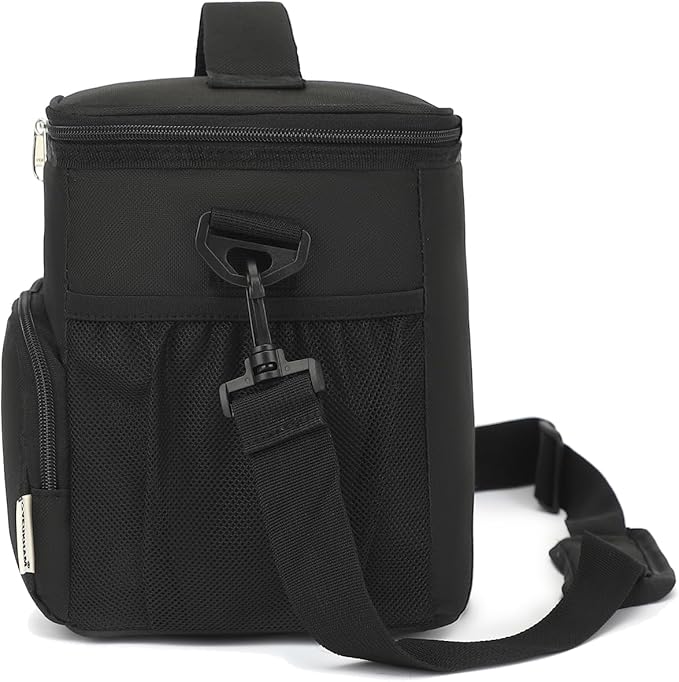 Unisex Insulated Lunch Bag, Black, 10.2 x 7.5 x 9 inches, Durable Oxford Fabric, PEVA Lining, 3+ Years