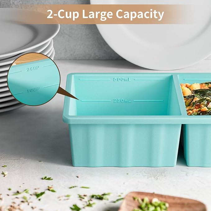 Silicone Freezer Tray for Soup Ice Cubes: 2-Cup Freezing Tray with Lid for Meal Prep - 2Pack Silicon Soup Portion Freeze Trays Make Stock Souped Ice Cube