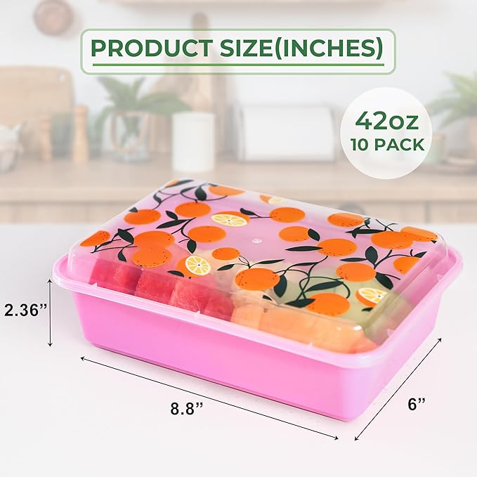 10 Pack 42 oz Meal Prep Containers, Reusable Plastic Food Prep Storage Containers with Printed Lids, Stackable, Leakproof, Microwave & Freezer & Dishwasher Safe,To Go Take Out Box, Orange