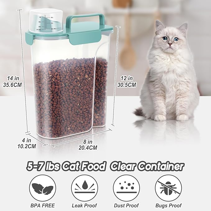 5-7Lbs Dog Cat Food Storage Container with Upgraded Large Nozzle BPA-free, 4 Snap Seals Plastic Pet Food Storage Containers with Handles (2, Elegant Blue, 5L)