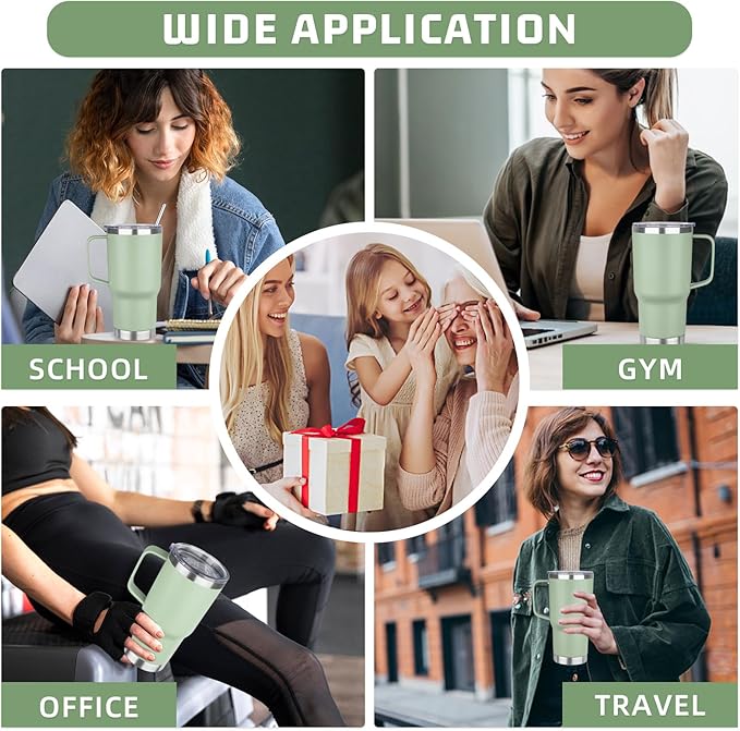 20oz Stainless Steel Insulated Tumbler with Handle, Double Wall Vacuum Insulated Coffee Mug, Leak Proof Travel Mug, Hot & Cold Drink, Green Tea, 1 Pack