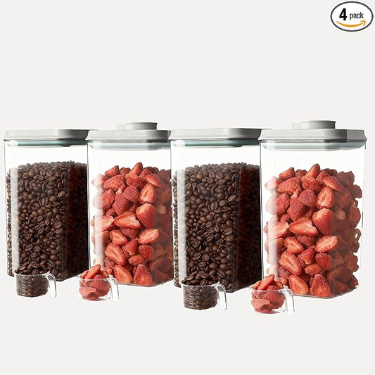 4 Pcs Pop Airtight Food Storage Container Set with Lids for Kitchen Pantry Organization Cereal Storage Container, Stackable, BPA Free