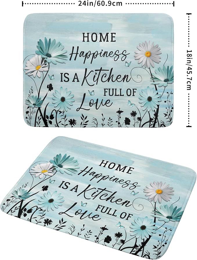 Blue Daisy Dish Drying Mat 18x24 Inch Love Kitchen Absorbent Microfiber Washable Fast Drying Pad Dishes Rack Mat for Kitchen Counter