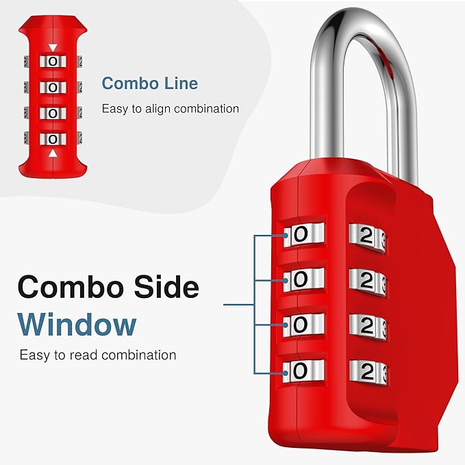 Puroma Combination Lock 4 Digit Waterproof Locker Locks Secure Outdoor Padlock for Gym Lockers, Toolboxes, Gates, Fences, Storage, Sports Locker, Cabinets (Red)
