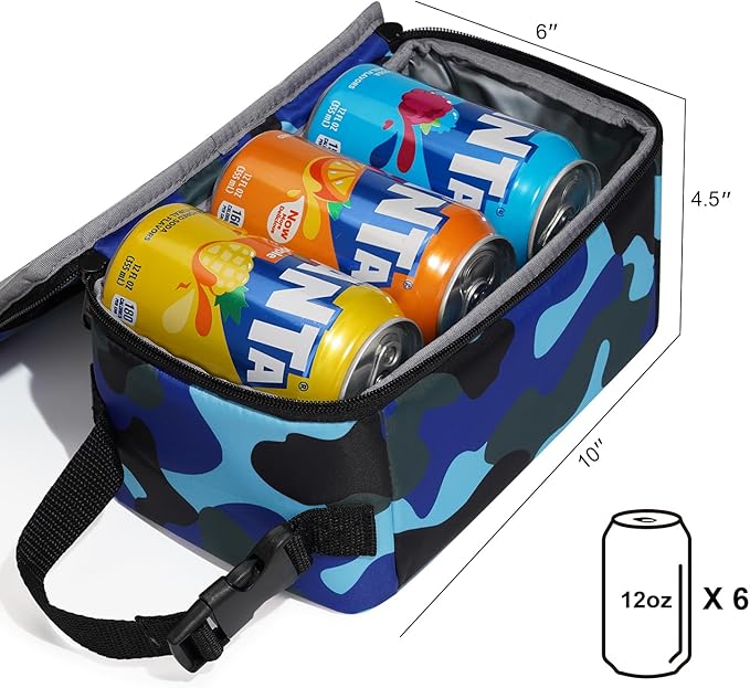 Cerbonny Small Lunch Box for Kids/Adult, Mini Cooler Bag with Buckle Handle, Insulated Cooler Bag for Work/School Travel, Camo