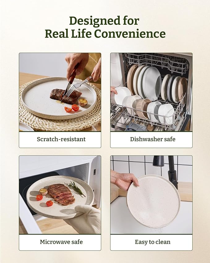 Famiware Nebula Plates and Bowls Sets, 18 Pieces Dinnerware Sets, Dishes Set for 6, Creamy White with Colorful Speckles