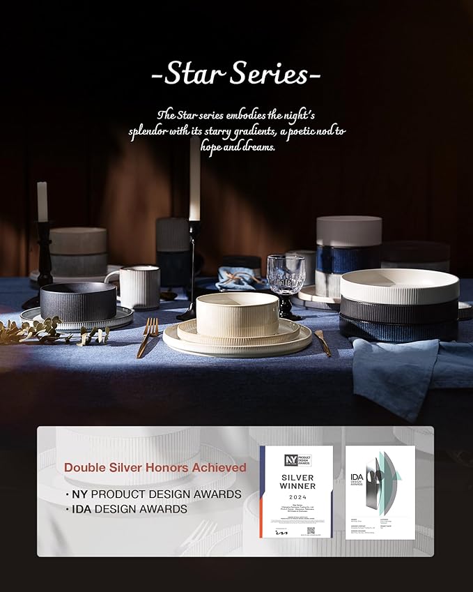 Famiware Star Plates and Bowls Sets, Modern Stoneware Dinnerware Sets for 6, 18-Piece Kitchen Dish Set - Chip and Scratch Resistant, Microwave and Dishwasher Safe Tableware, Cappuccino White