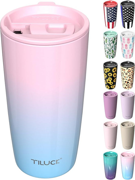TILUCK 20 oz Tumbler with Leak-Proof Lid, Vacuum Insulated Stainless Steel Coffee Mug, Double-Walled Travel Tumbler for Hot and Cold Drinks(PinkBlue, 20oz)