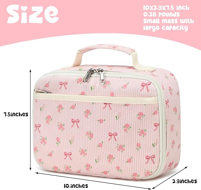 Bluboon Kids Girls Lunch Bag Insulated Lunch Box for school Corduroy Lunch Cooler Organizer School Kids Lunch Tote