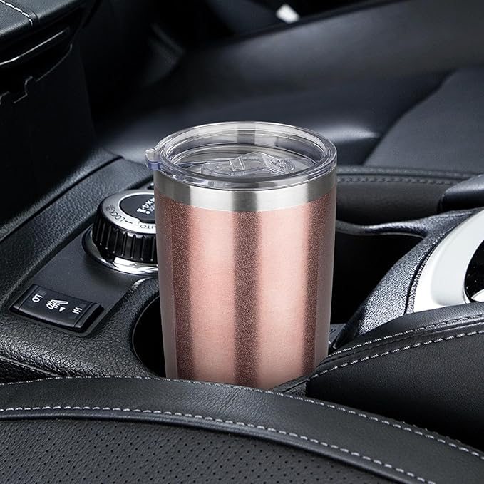 20oz Tumbler with Lid Stainless Steel Insulated Tumblers Travel Coffee Tumbler Bulk Double Wall Vacuum Insulated Water Cup Christmas Gifts for Women Men Her Him Home Office (Rose Gold, 4pack)