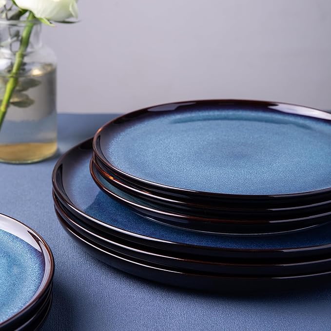 LeRatio Ceramic Dinnerware Sets for 4,Porcelain Plates and Bowls Sets,Handmade Reactive Glaze Dishes Set,Chip Resistant and Scratch Resistant | Oven&Dishwasher & Microwave Safe,Service for 4-Blue