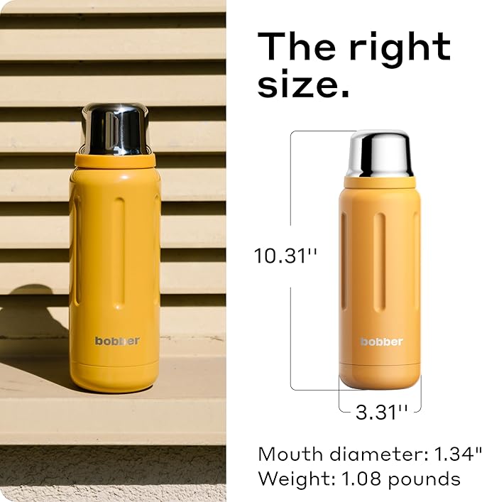 BOBBER 26 oz Stainless Steel Thermos for Hot Tea, Coffee, and Cold Drinks – BPA-Free, Dishwasher Safe Vacuum Insulated Water Bottle – Keeps Drinks Hot for 36 Hours (Orange)