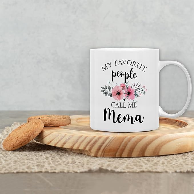 QASHWEY Mema Coffee Mug, Mema Gifts for Grandma, MemaGifts from Grandkids, Grandma Coffee Mugs, Mothers Day Mug Tea Cup Gift forMema, My Favorite People Call Me MemaCoffee Cup Ceramic 11oz
