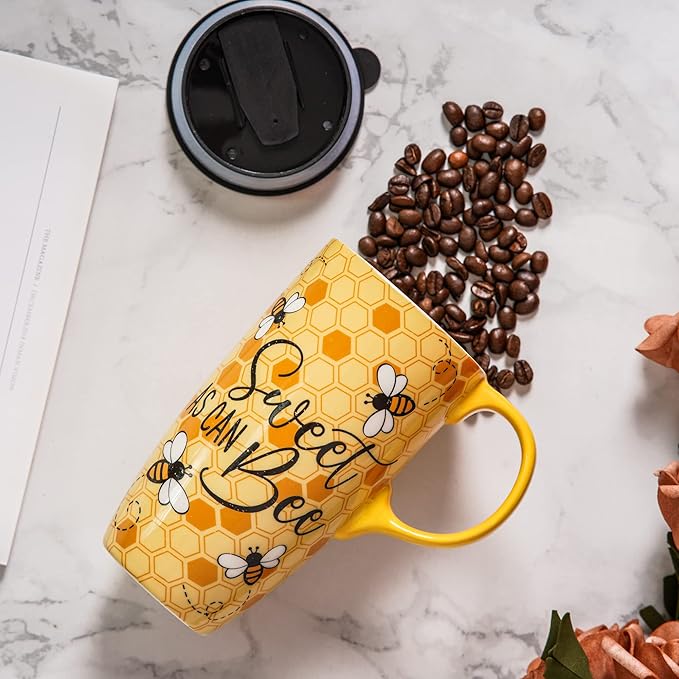 Topadorn Ceramic Mugs Porcelain Latte Tea Cup Coffee Mug with Gift Box,17oz.Sweet as Can Bee