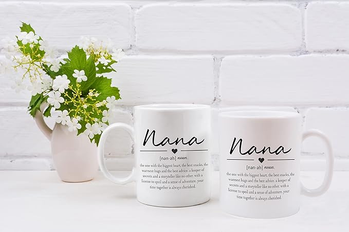 QASHWEY Nana Definition Coffee Mugs, Grandma Mother's Birthday Gifts for Granddaughter, Grandson - Double Side Printed Ceramic Mug Cup 11 Ounce