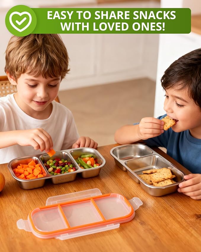 4-Pack Food-Grade Stainless Steel Snack Containers, Multi-Compartment & Leakproof, Ideal for Families & Travel, Stackable, Kid & Adult Bento Storage (4 Pack)