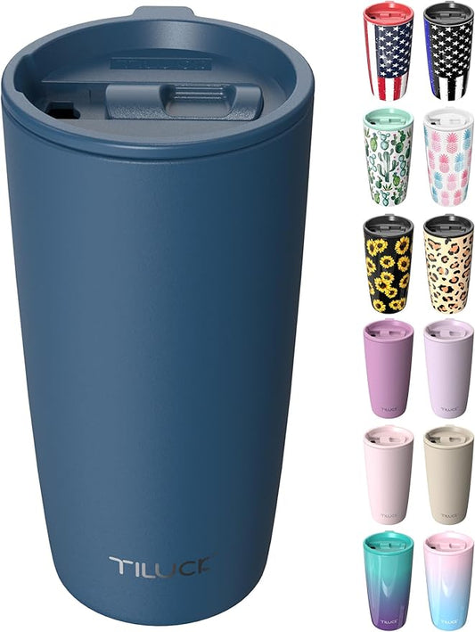 TILUCK 20 oz Tumbler with Leak-Proof Lid, Vacuum Insulated Stainless Steel Coffee Mug, Double-Walled Travel Tumbler for Hot and Cold Drinks(DarkBlue, 20oz)