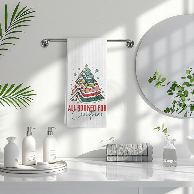 Christmas Kitchen Towels, Christmas Book Tree Decorative Kitchen Towels Gifts for Book Lovers, Book Lovers Gifts, Pink Christmas Xmas Holiday Hand Dish Towels for Kitchen Bathroom Decorative