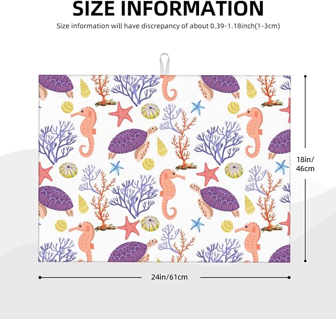 Purple Beach Sea Turtle Dish Drying Mat 18x24 For Kitchen Counter Absorbent Microfiber Dishes Pad Dish Drainer Rack Mats Fast Dry Kitchen Accessories