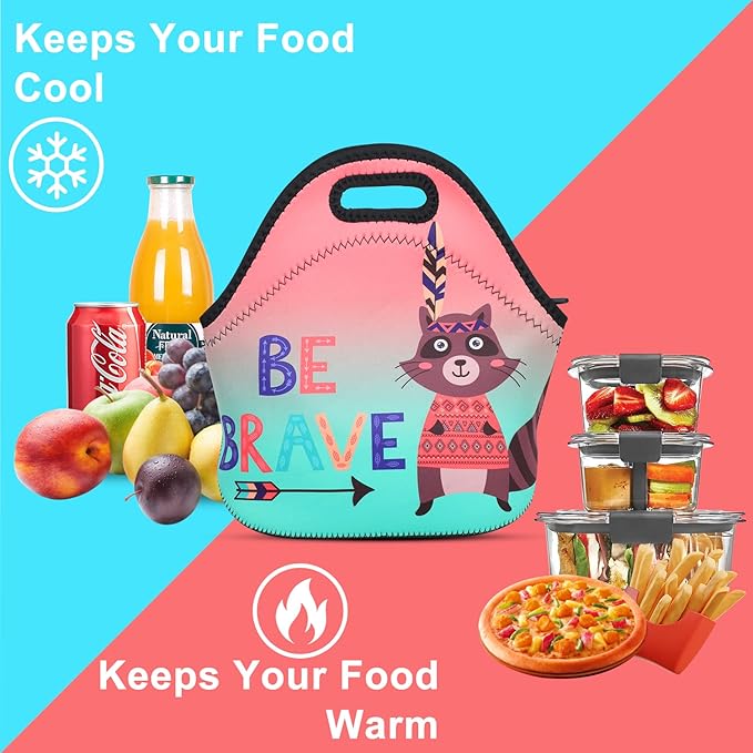 Violet Mist Womens Cute Reusable Neoprene Lunch Bag Insulated Lunch Box Thermal Fox lunchboxes Bags Waterproof funAnimal Food Handbags Meal Prep Lunchbags Travel Work Gift for Women Men Adult