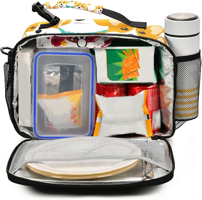 ALAZA Corgi Kids Lunch Box, Dogs Lunchbox Insulated Reusable Meal Container Lunch Bag with Shoulder Strap for School Girls Boys