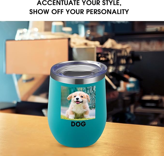 Personalized Custom Wine Tumbler Print in USA 12oz Stainless Steel Travel Coffee Cup with Lid & Straw Double Wall Insulated Mug with Colorful Text Logo Photo