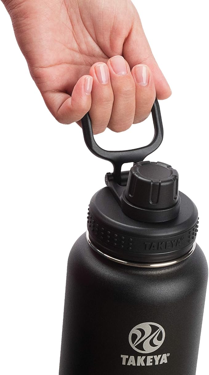 Takeya Actives Water Bottle with Spout Lid - Bottle with Double Stainless Steel Insulation - Dishwasher Safe & BPA-Free - Bottle with Spout Lid & Removable Bumper - 32 oz, Onyx