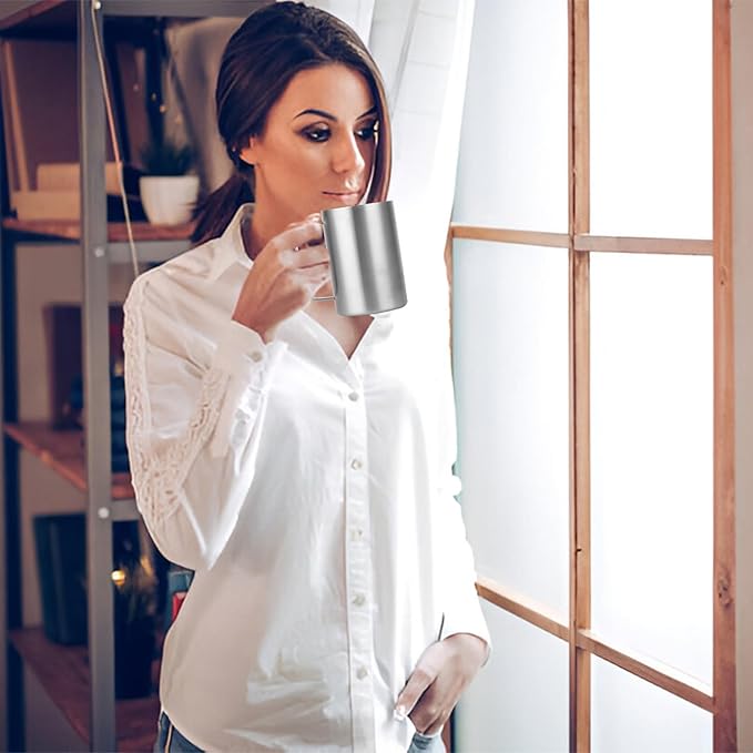 12 oz Stainless Steel Double-Walled Mugs – Insulated Coffee & Tea Cups with Handles and Lids for Camping and Everyday Use – Set of 2