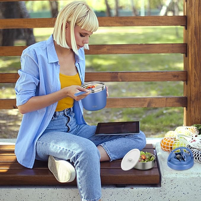 Soup Thermo for Hot Food Adults 32OZ Lunch Containers Wide Mouth Hot Food Jar Vacuum Insulated Stainless Steel Bento Box Leakproof with Spoon (Blue)